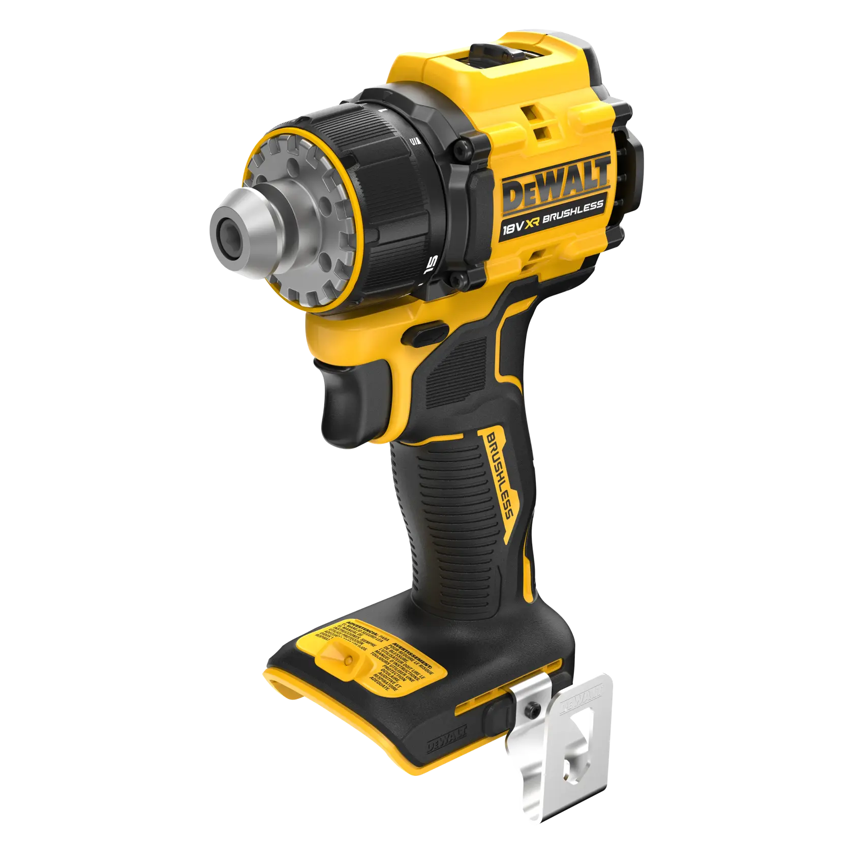 DEWALT DCD803N yellow and black cordless drill with brushless motor, shown without battery.
