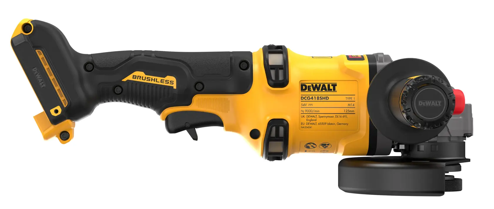 54V XR FLEXVOLT 125 mm kulmahiomakone, sivukahva turvatoiminnolla, runko