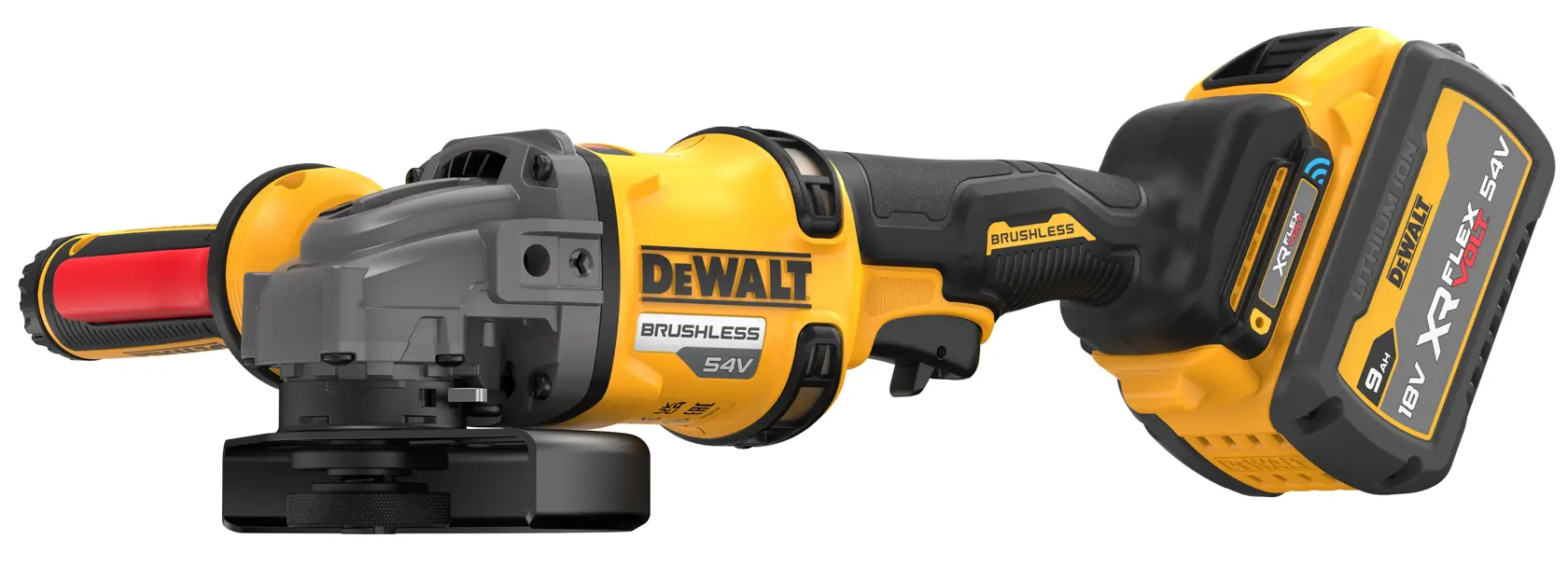 54V XR FLEXVOLT 125 mm kulmahiomakone, sivukahva turvatoiminnolla, 2 x FLEXVOLT 9,0 Ah