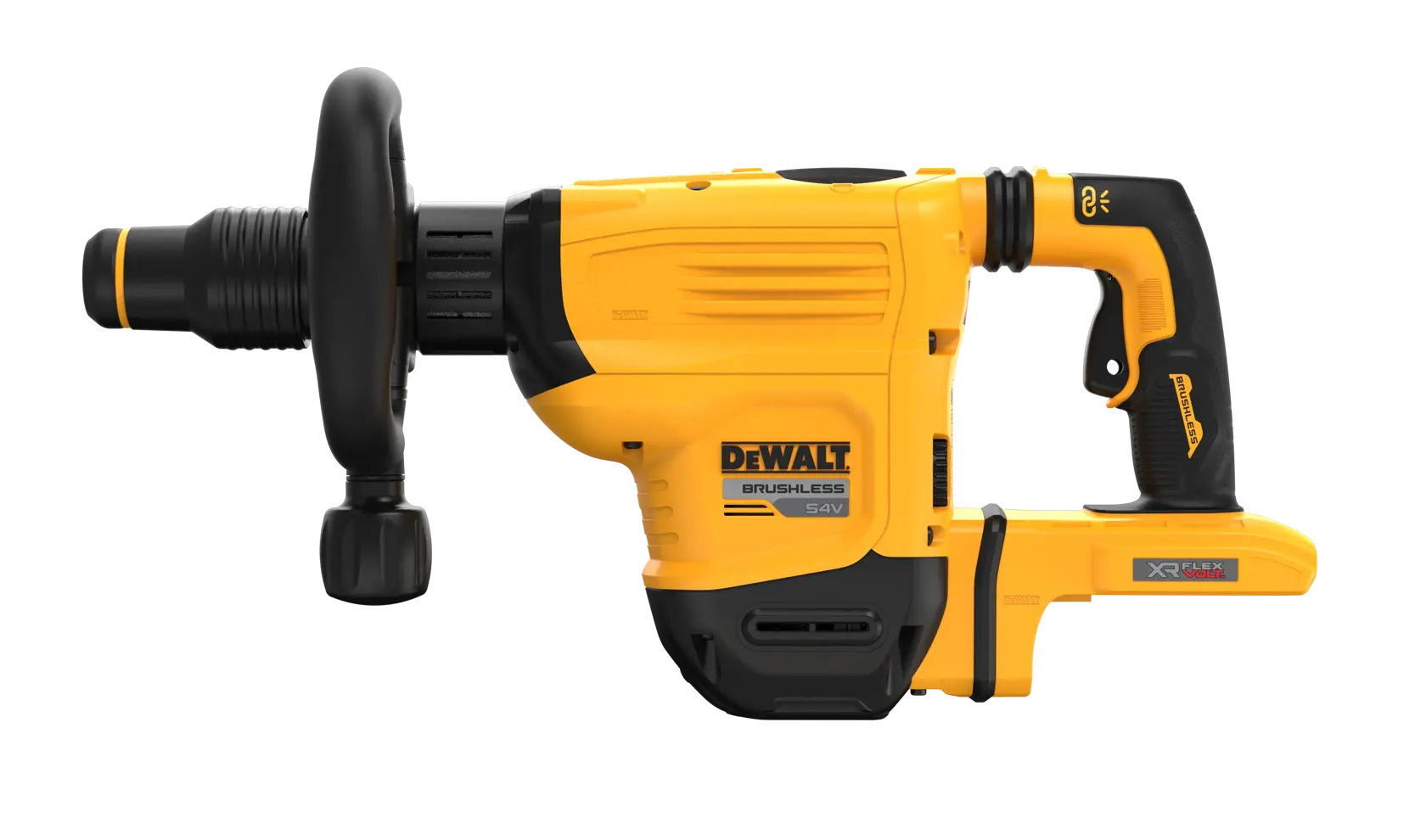 DEWALT DCH832N yellow cordless rotary hammer drill shown from the side on a white background.