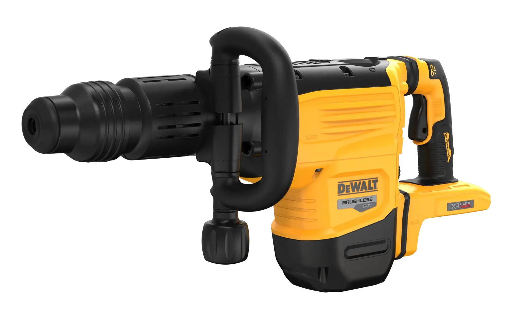 A DEWALT cordless brushless rotary hammer drill, model DCH892N, featuring a yellow and black design with ergonomic handle and SDS Max chuck. The tool is designed for heavy-duty concrete drilling and demolition tasks.