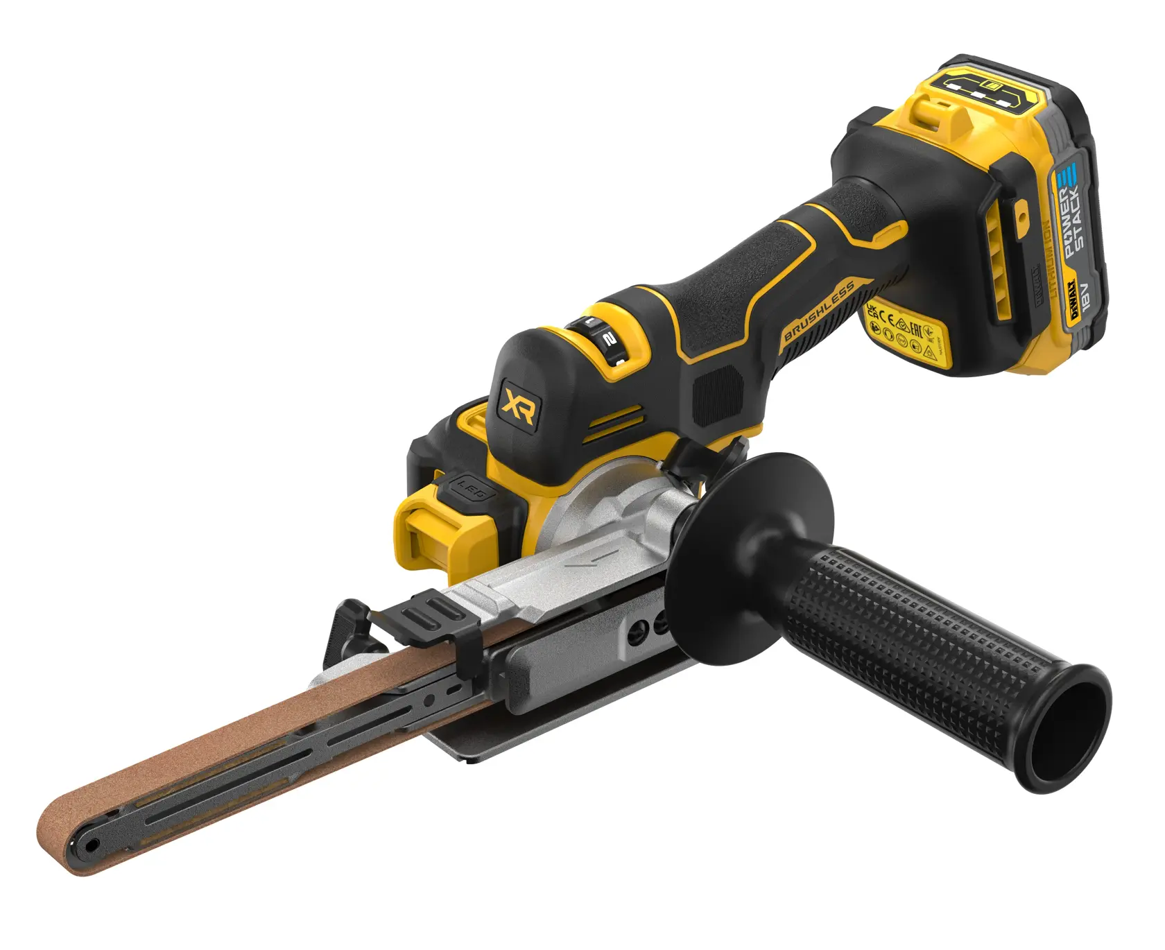 18V XR hiiliharjaton nauhahiomakone, 2 x POWERSTACK Compact -akku