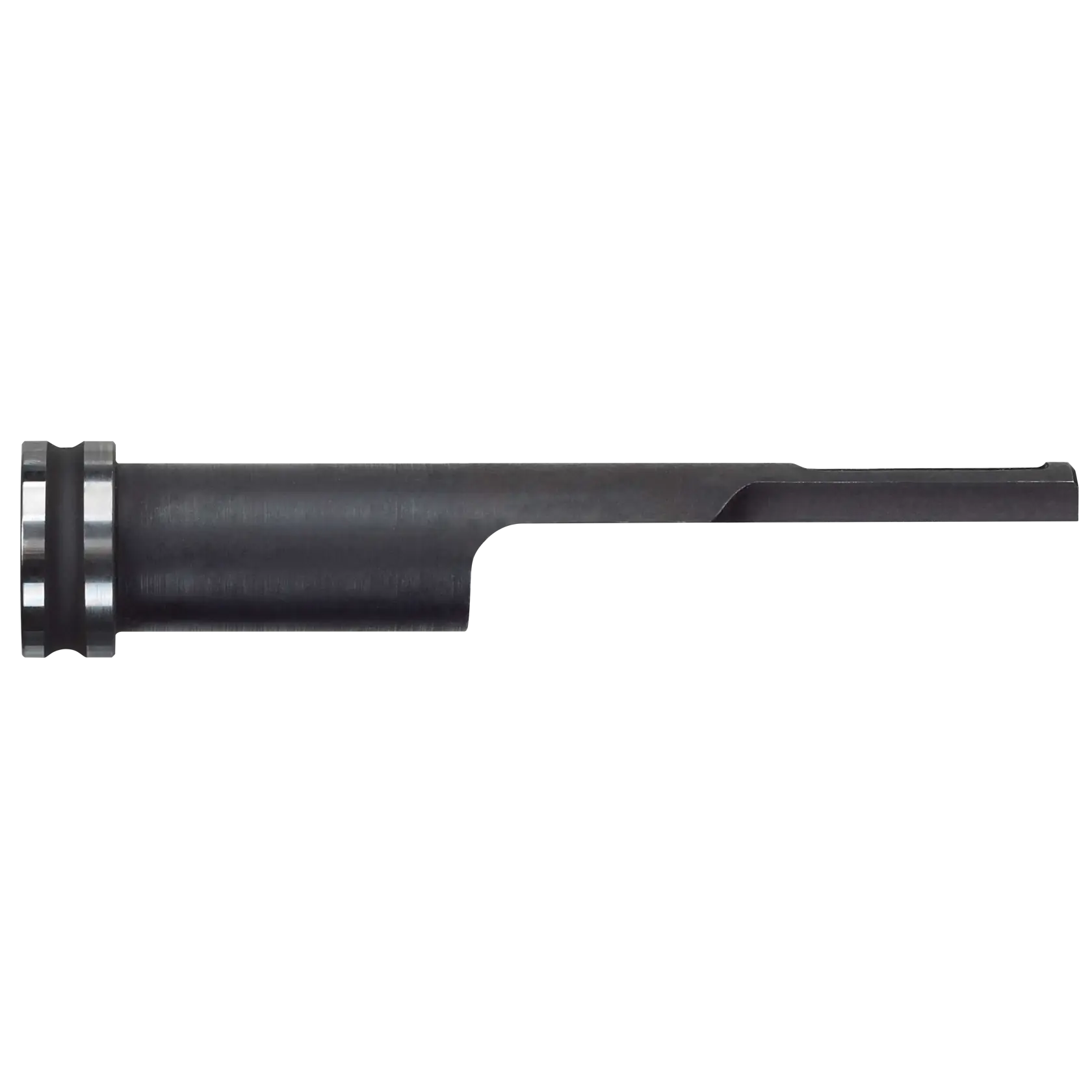 A close-up image of a DEWALT DCN8903 attachment tool, showing its cylindrical metal body with a grooved end and an extended flat section.