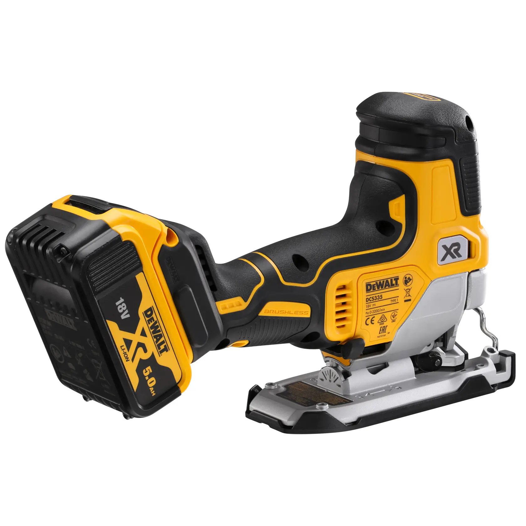 18V XR hiiliharjaton pistosaha runko-otteella, 2 x 5 Ah