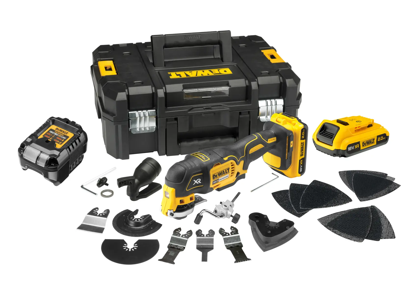 Oscillating multi tool and accessories with x2 2.0AH batteries, DCB1102 charger and Tstak case