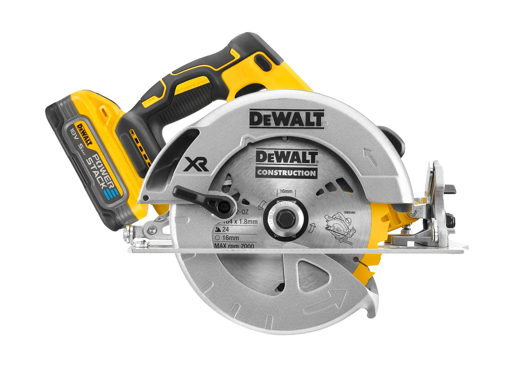 18V XR hiiliharjaton 184 mm pyörösaha, 2 x POWERSTACK 5,0 AH