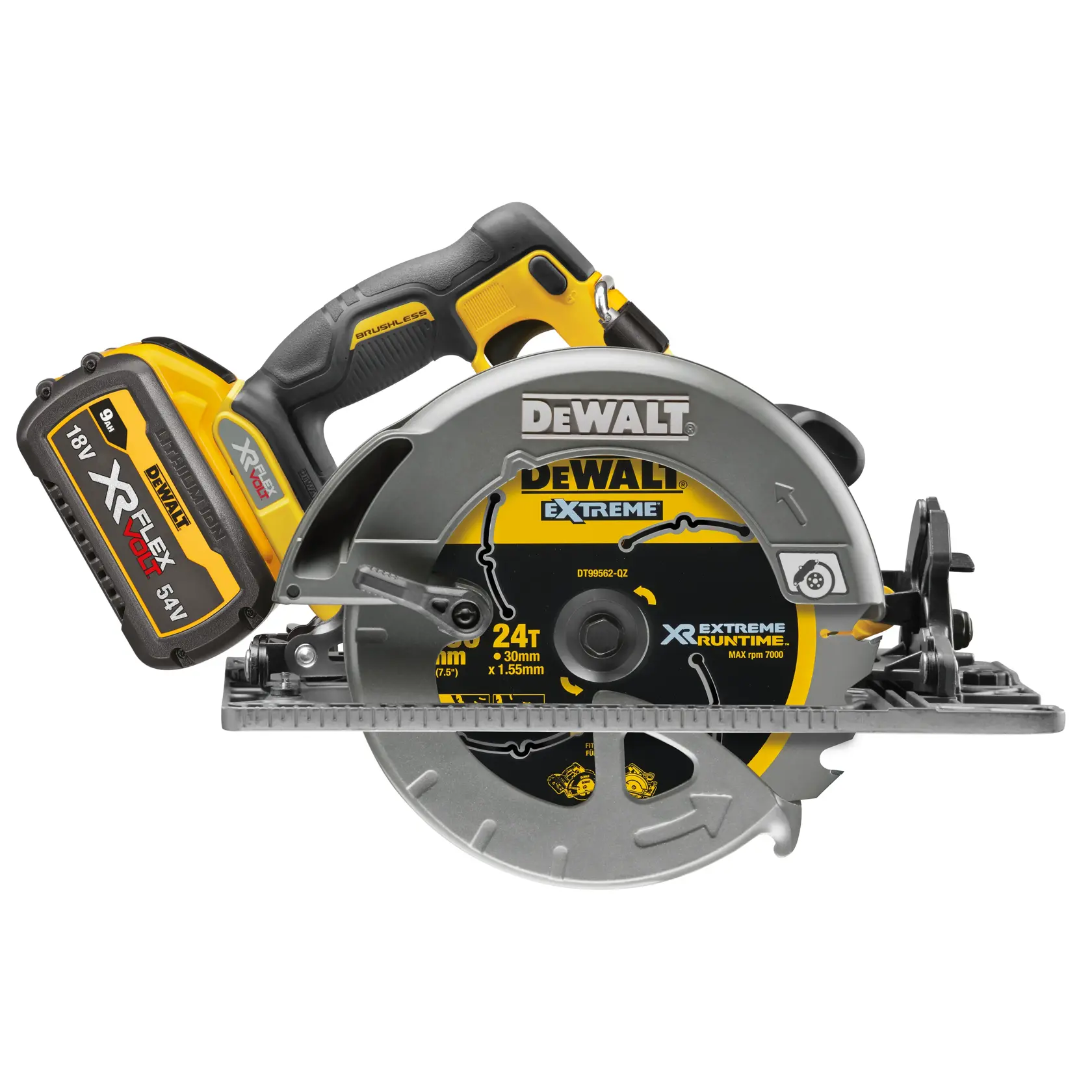 54V XR FLEXVOLT 190 mm -kiskoon sopiva pyörösaha, 2 x 9 Ah