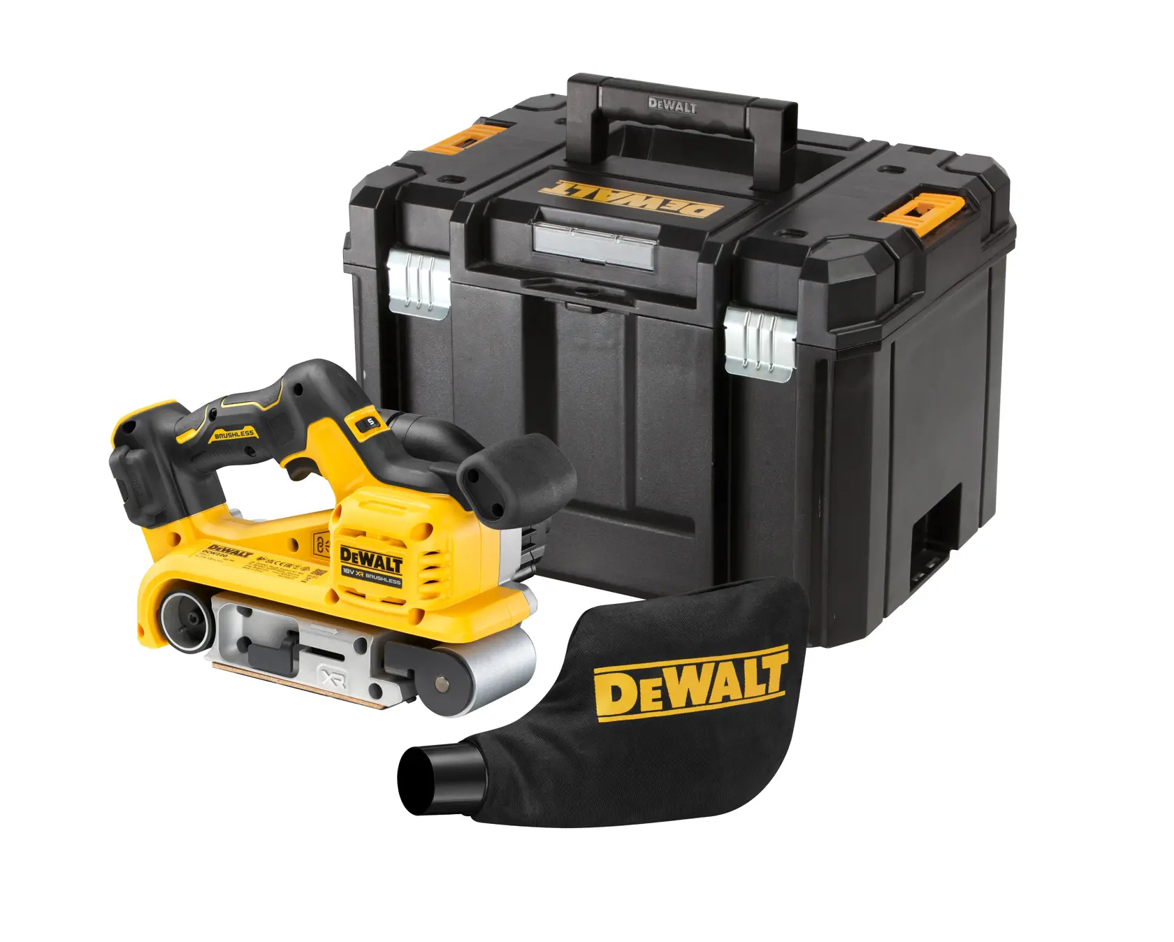 18V XR Brushless Belt Sander with dust bag and storage case