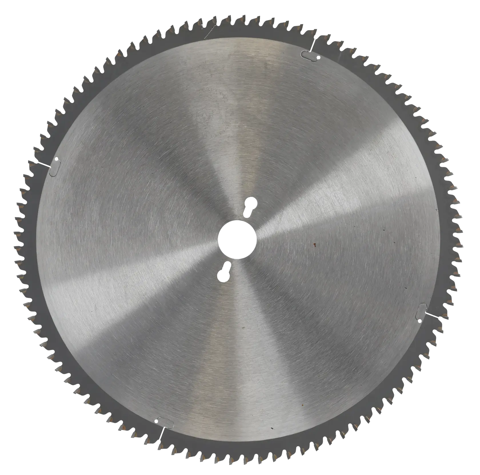 A close-up image of a circular saw blade made of metal with sharp teeth along the edge, used for cutting materials.