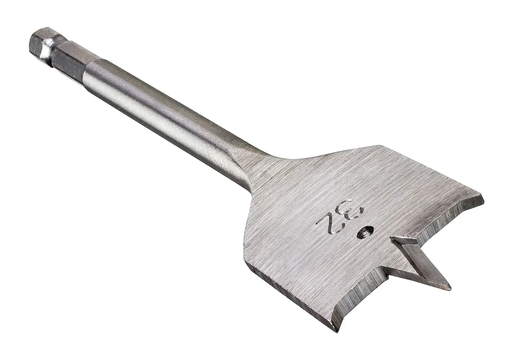 A DEWALT flat wood drill bit with a hex shank and a wide, sharp blade for drilling large holes in wood.