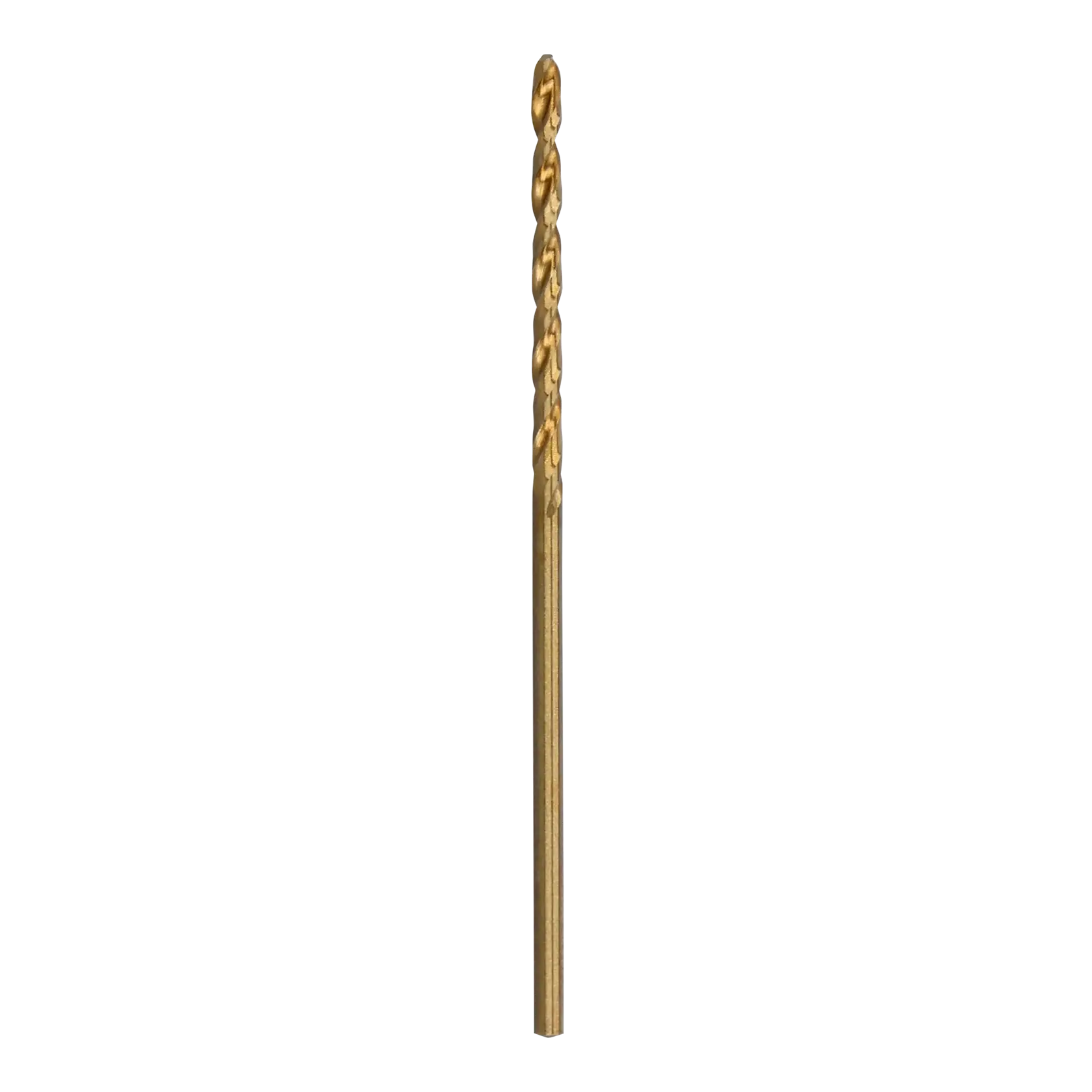 A single gold-colored DEWALT drill bit standing upright, shown against a white background.