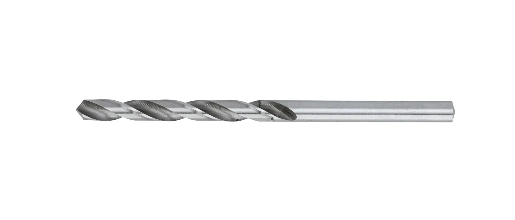 Una sola broca de metal con vástago recto, mostrada sobre un fondo blanco.