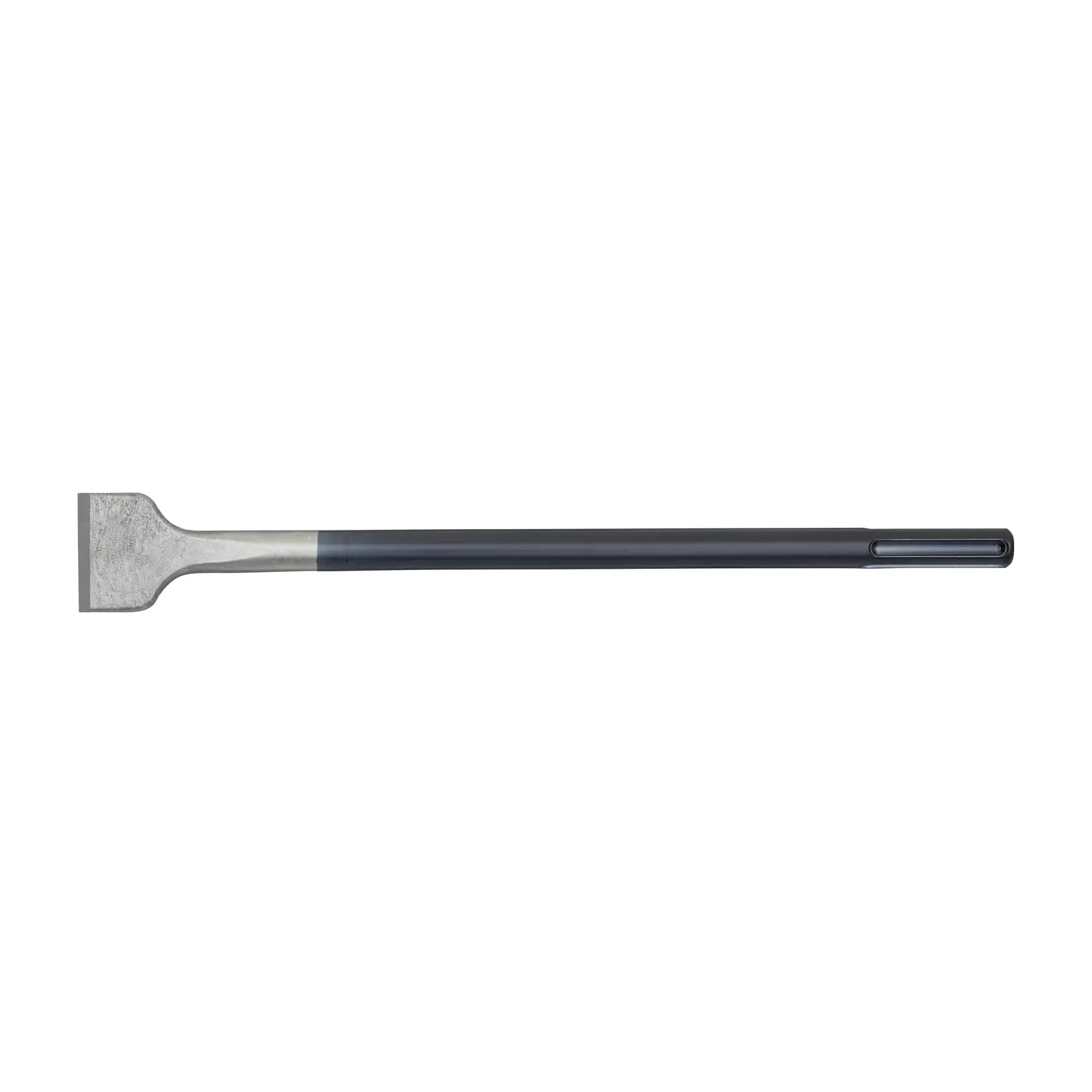 A flat SDS Max chisel with a wide blade, designed for heavy-duty demolition or surface removal tasks. The chisel is long and made of metal, with a dark shaft and a light, rectangular cutting edge.