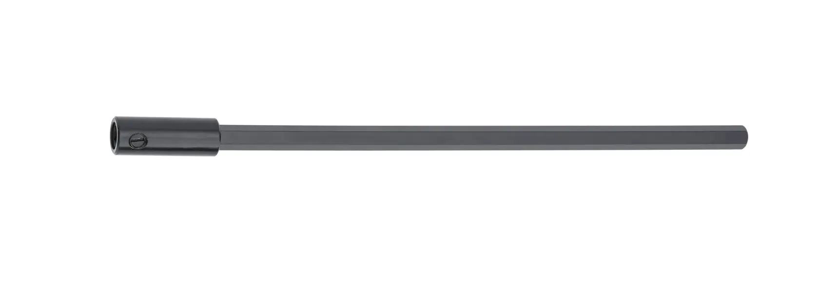 A long, black extension bar accessory tool with a cylindrical attachment end, displayed on a white background.