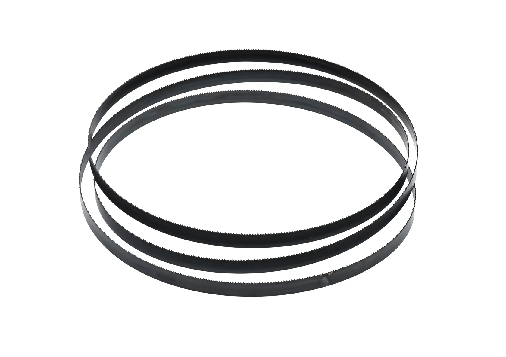 Three metal band saw blades coiled together, with fine teeth visible along the edges.