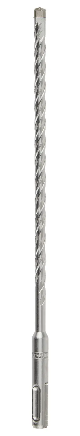 A DEWALT branded long, metal SDS drill bit with a spiral design and a chisel tip, used for drilling into concrete or masonry.