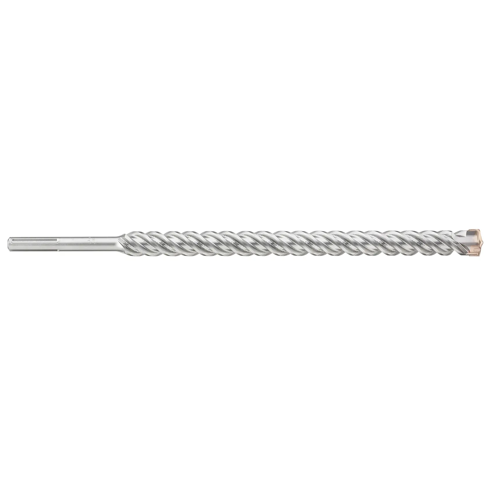 A long, metallic DEWALT rotary hammer drill bit with a spiral flute design and SDS-Max shank, suitable for masonry or concrete drilling.