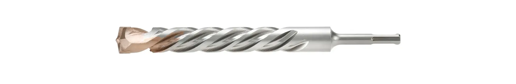 Broca de metal con diseño en espiral y punta de carburo, mostrada sobre fondo blanco.