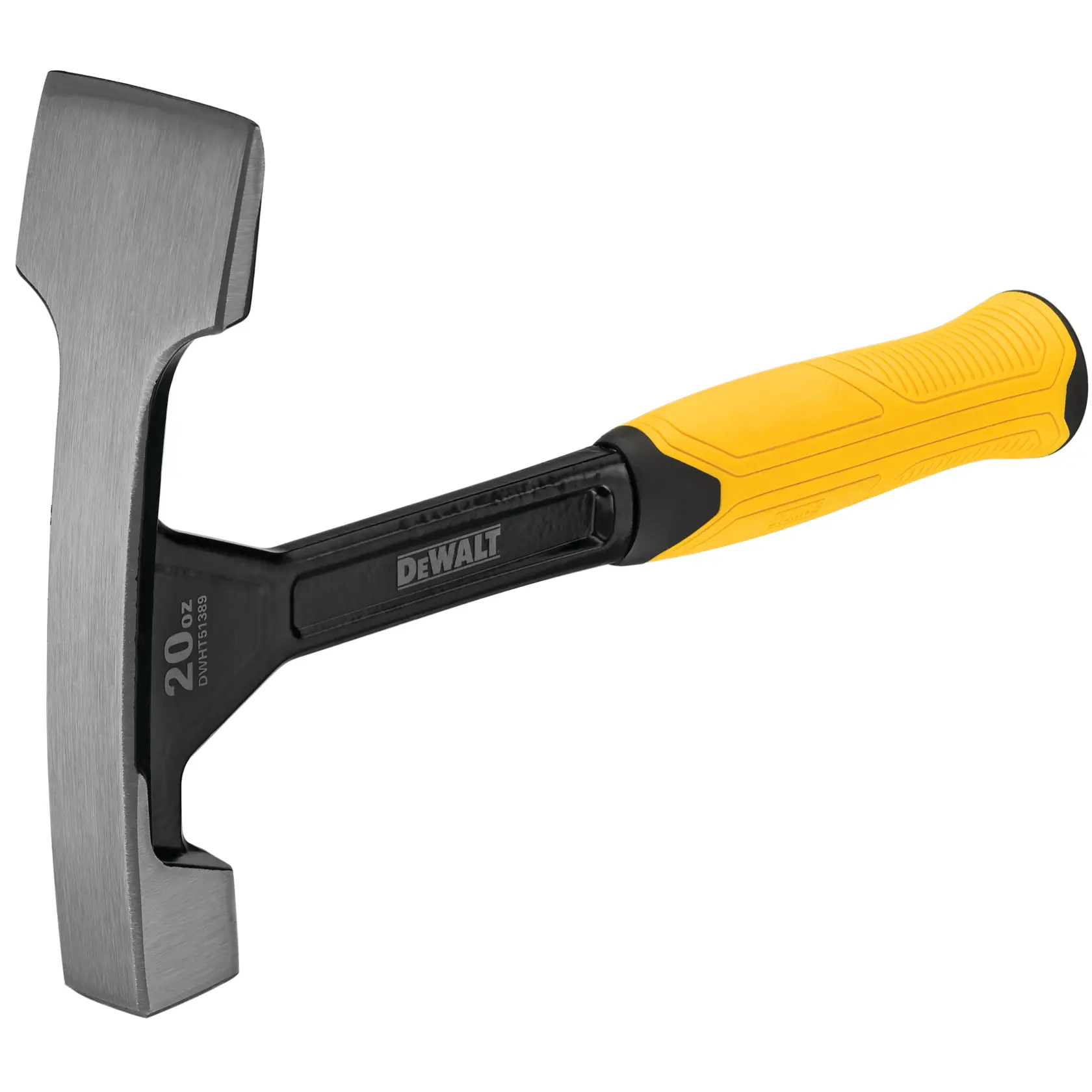 A DEWALT 20 oz steel hammer with a yellow and black ergonomic handle.
